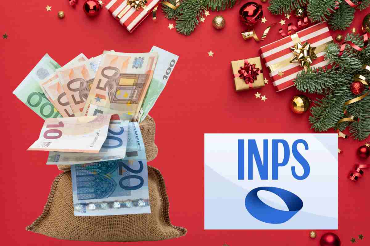 sacchetto con soldi sfondo natalizio logo inps