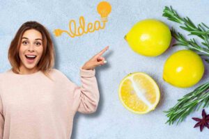 donna indica grafica idea limone e rosmarino